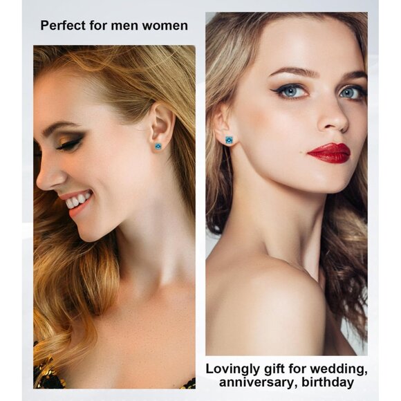 Womens Blue Cubic Zirconia 18K White Gold Plated 925 Sterling Silver Earrings - Picture 5 of 6